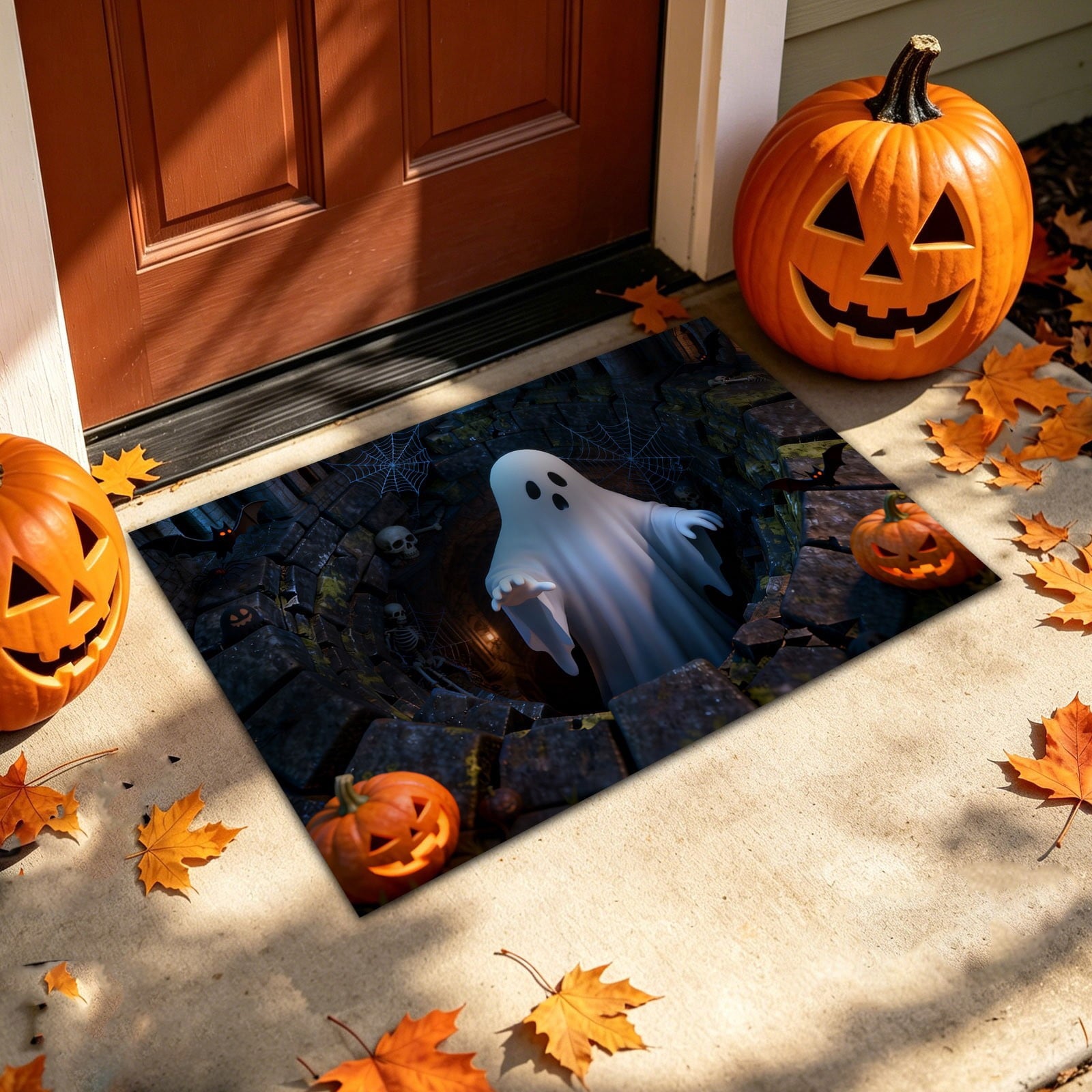 3D Optical Illusion Halloween Doormat Visual Trap Hole Design Non Velvet Entryway Rug Washable Floor Mat