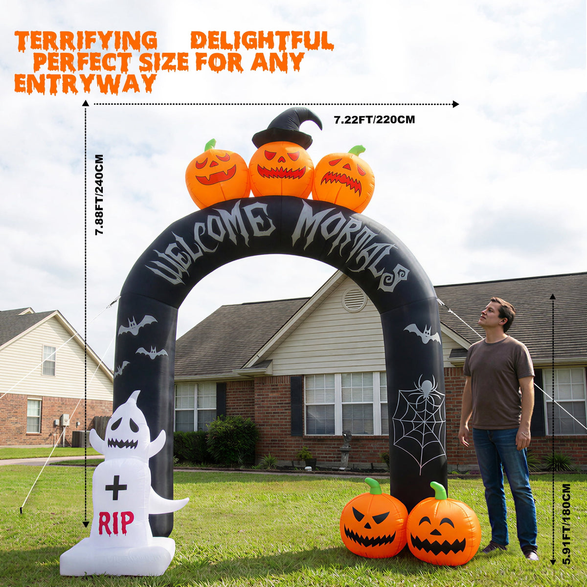 MAGOTAN 6 FT Halloween Inflatable Pumpkin Halloween Inflatable Pumpkins and Cat Outdoor Yard Decoration Build-in 7 LED White Lights