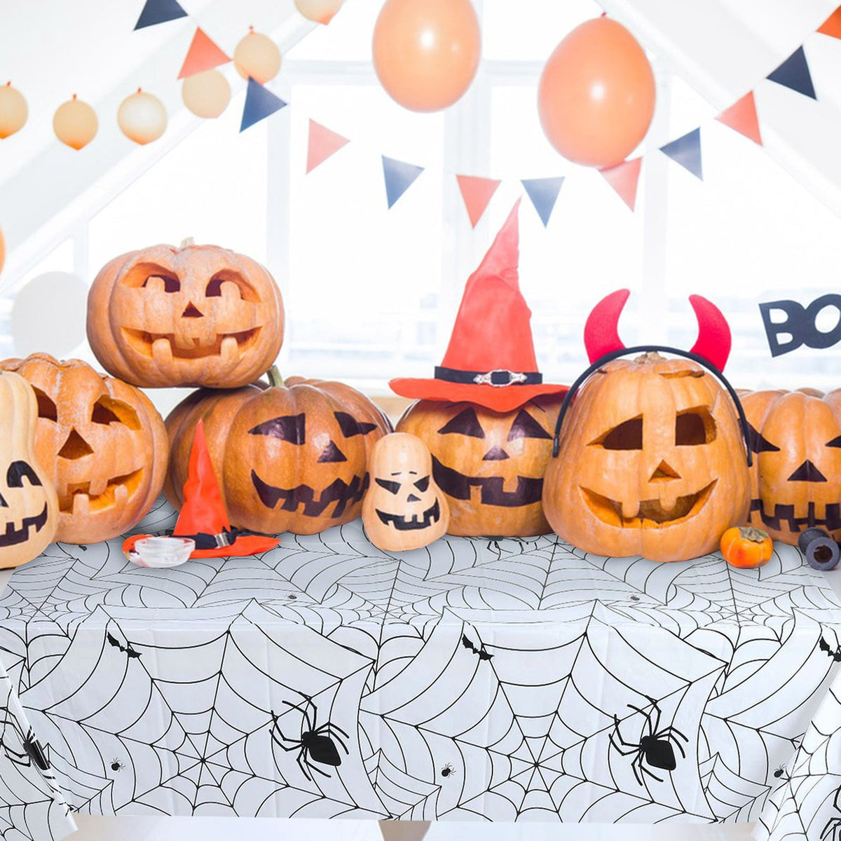 RnemiTe-amo Halloween Spiderweb Tablecloth Rectangular Plastic Spider Web Table Cloth Halloween Decoration Tablecloth Length Halloween Tablecloth Halloween Theme Party Decoration Tablecloth