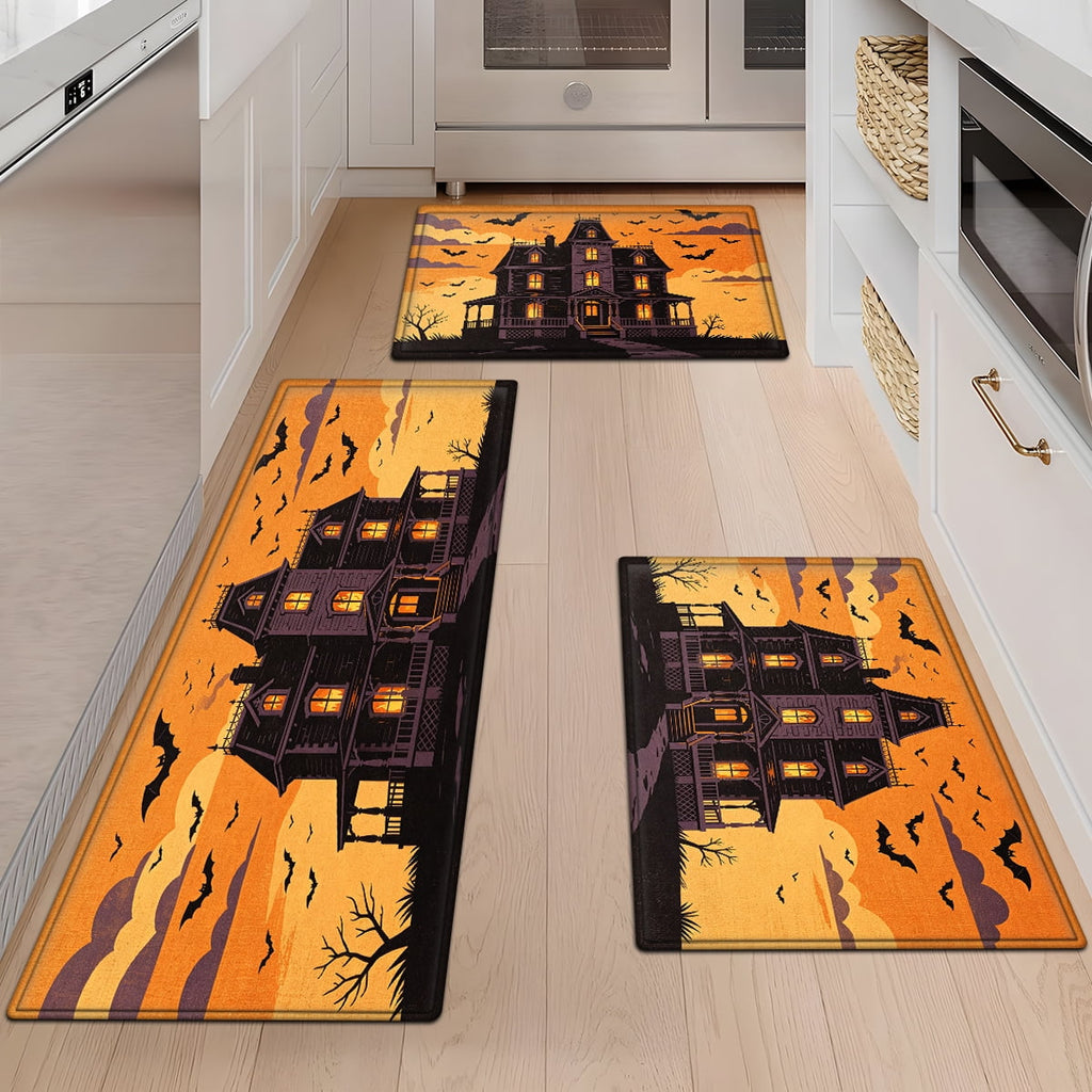 CCTFS Halloween Pumpkin Bat Candy 1Pc Flannel Mat and Kitchen Rugs,Soft Non-slip,Perfect for Home Bathroom