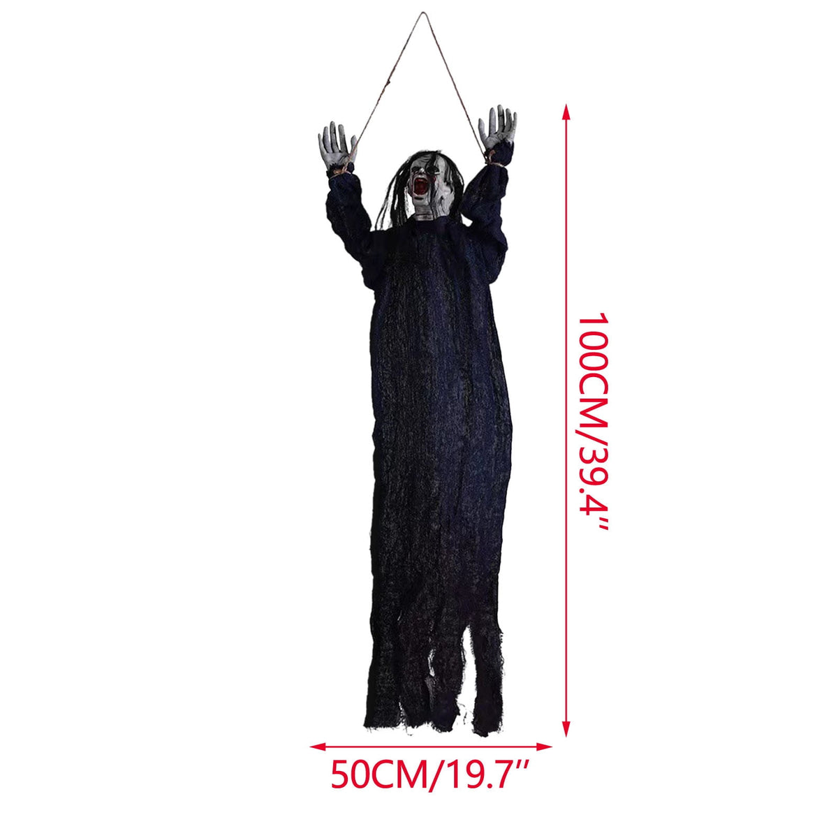 Coollooc 39 inch Halloween Hanging Ghost Decorations Outdoor Indoor, Animated Scary Grim Reaper Skeleton Decorations, Creepy Skull Ghost for Party Outside Yard Porch Haunted House