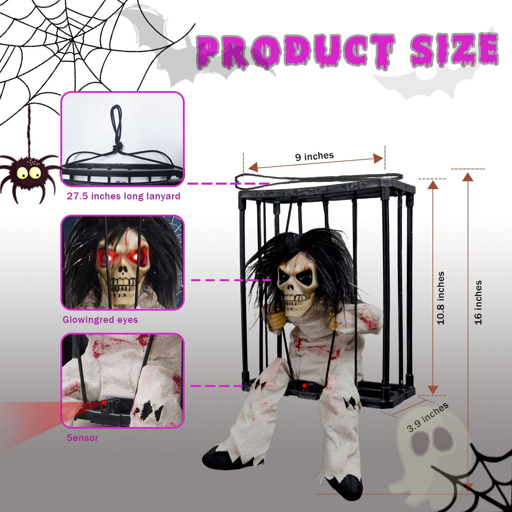 Magotan Screaming Animated Halloween Decorations, Outdoor Indoor Hanging Spooky Halloween Decoration, Scary Ghost Cage with Motion Sensor