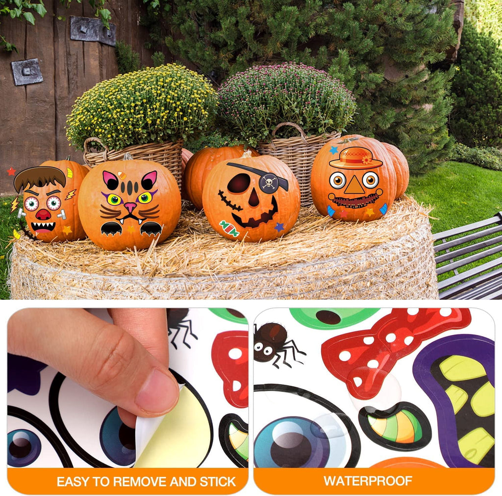 Ayieyill 64 Packs Halloween Stickers Pumpkin Decorating Stickers for Children , 32 Sheet Small Pumpkin Face Stickers for Halloween Party Supplies Trick or Treat Party Favors