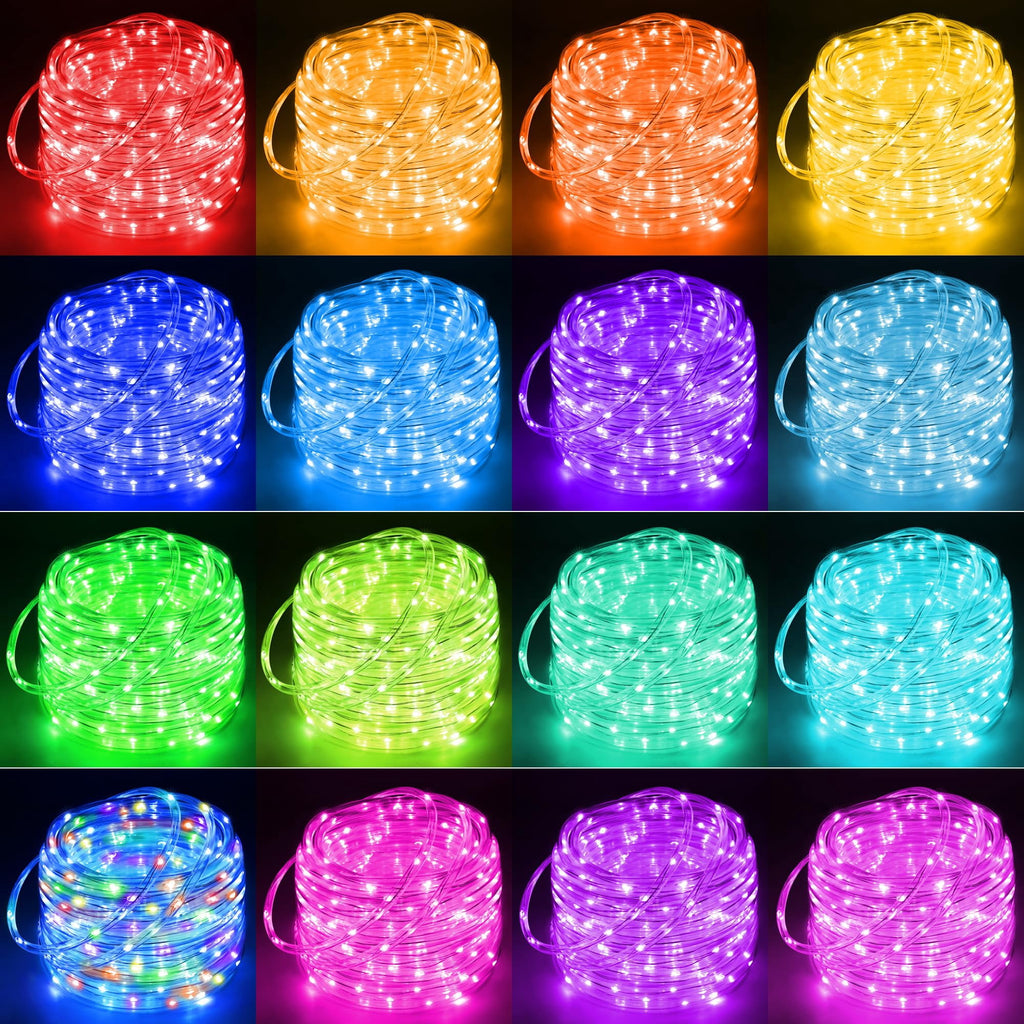 39FT 100 LEDs Rope Lights, 16 Colors Changing Lights with Remote, USB Powered Clear Tube Fairy Light Waterproof for Wedding Christmas Party Indoor Outdoor Decorations
