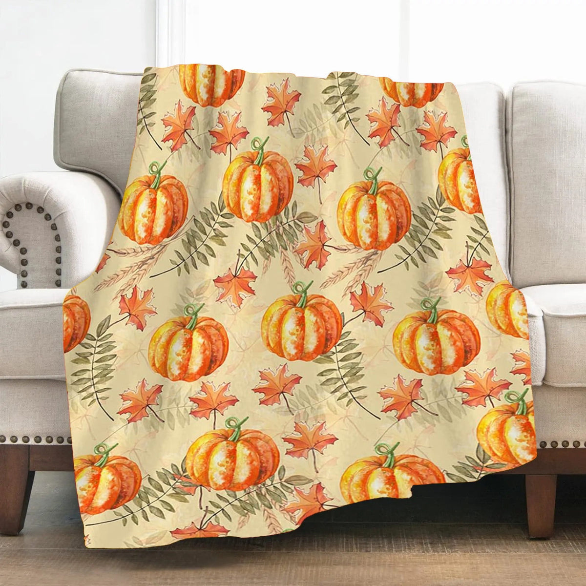 FastXmas Halloween Throw Blanket, 30"x40" Flannel Fleece Pumpkins Maple Checkered Plush Blanket, Soft Lightweight Skin-Friendly Fall Harvest Decorative Throw Blanket for Couch Sofa Bed Outdoor