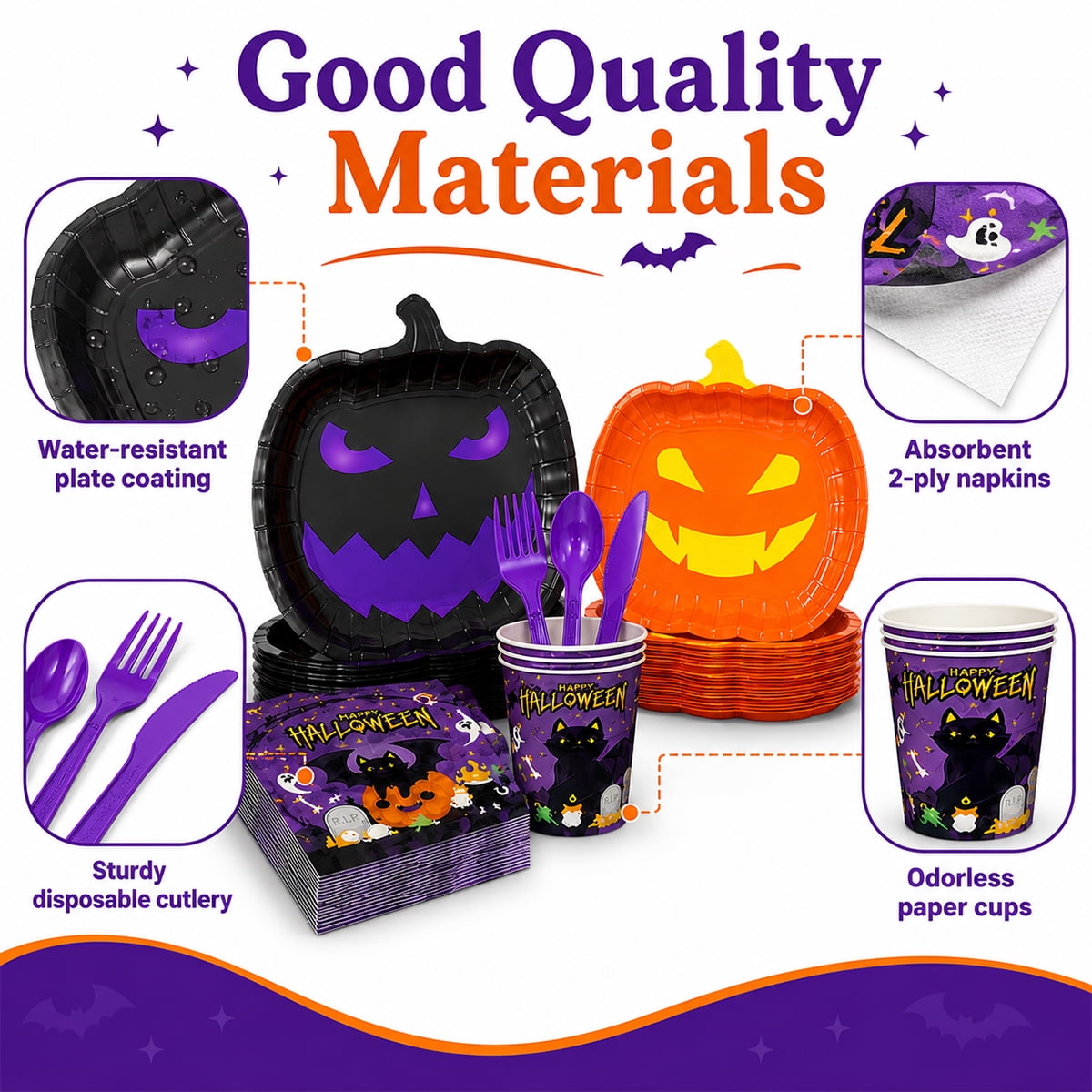 Halloween Paper Plates for Halloween Party Decoration Disposable Cups Napkins Table Cover Balloons Banner for Halloween Birthday Party Supplies Serve 20 Design2