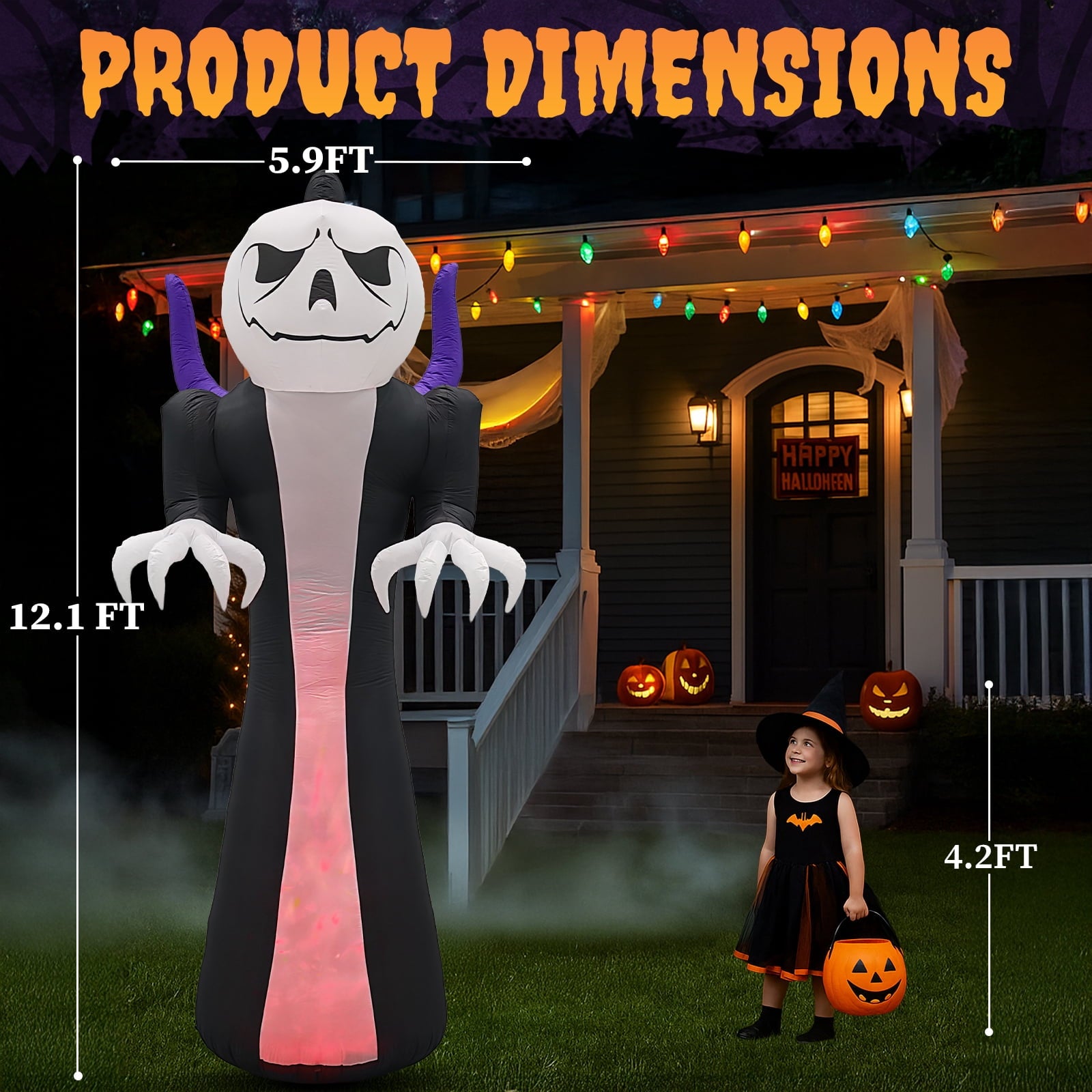 Zimtown 12 FT Halloween Inflatables Ghost Outdoor Halloween Decoration w/ Pumpkins Head