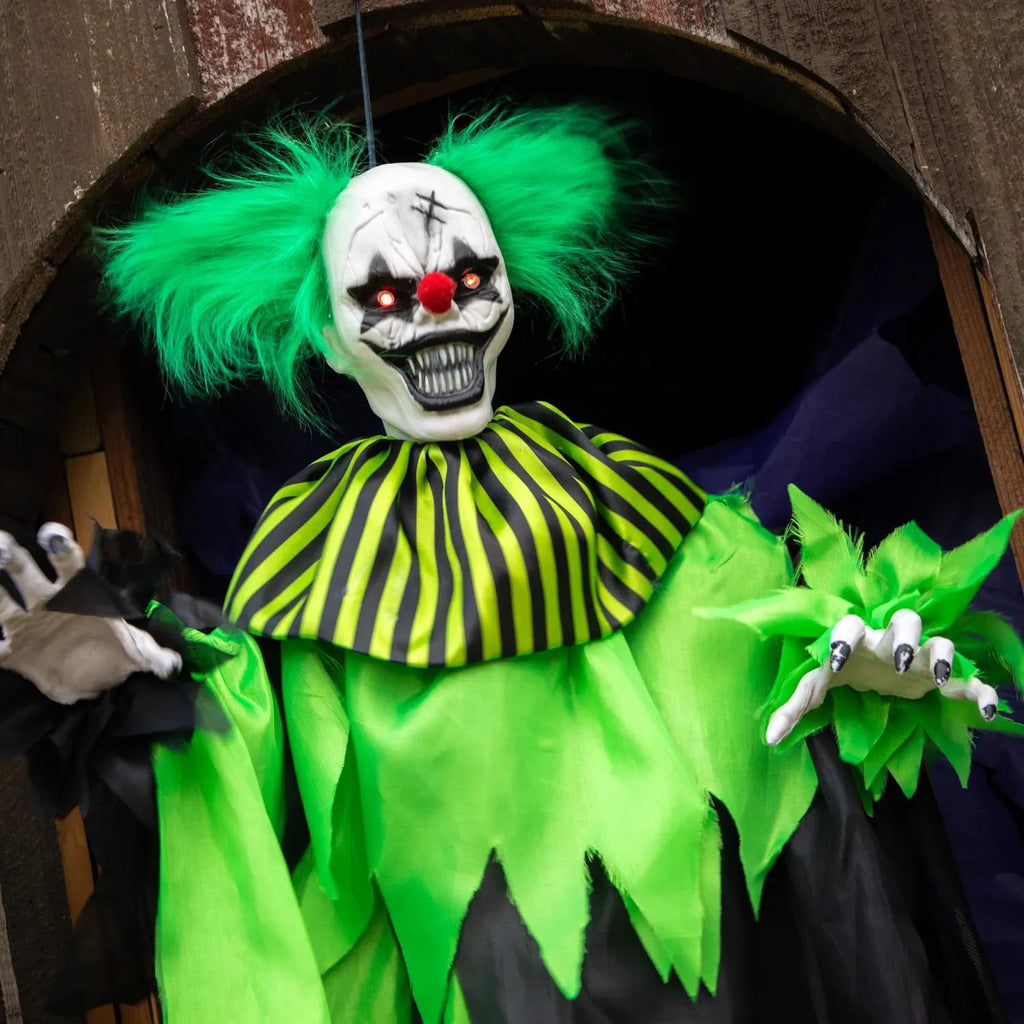 Morris Costumes 4 ft Hanging Animated Green & Black Clown Decoration - Black