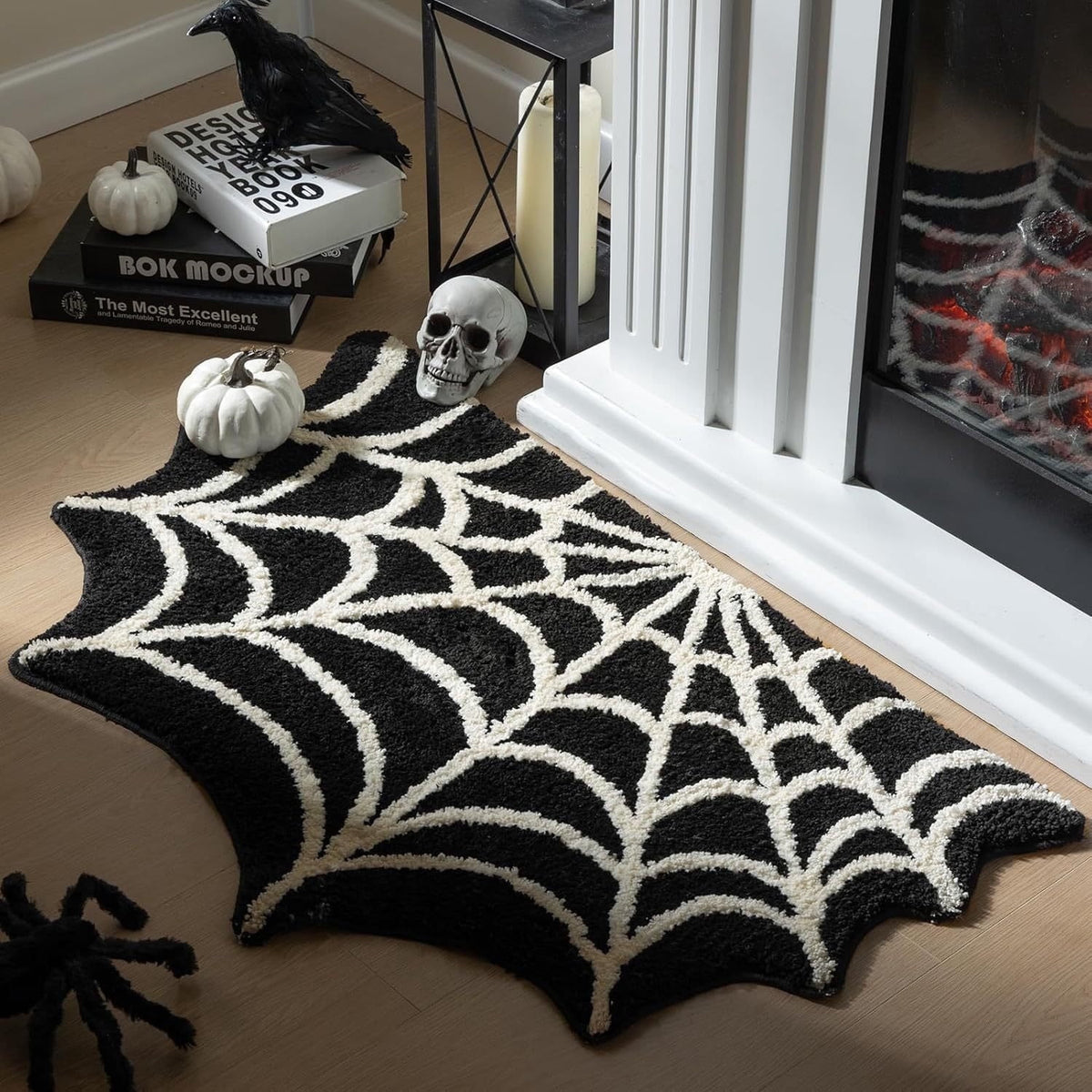 Orange Plaid Fall Outdoor Mat, Hand-Woven Porch Rug for Thanksgiving Halloween Door Decor