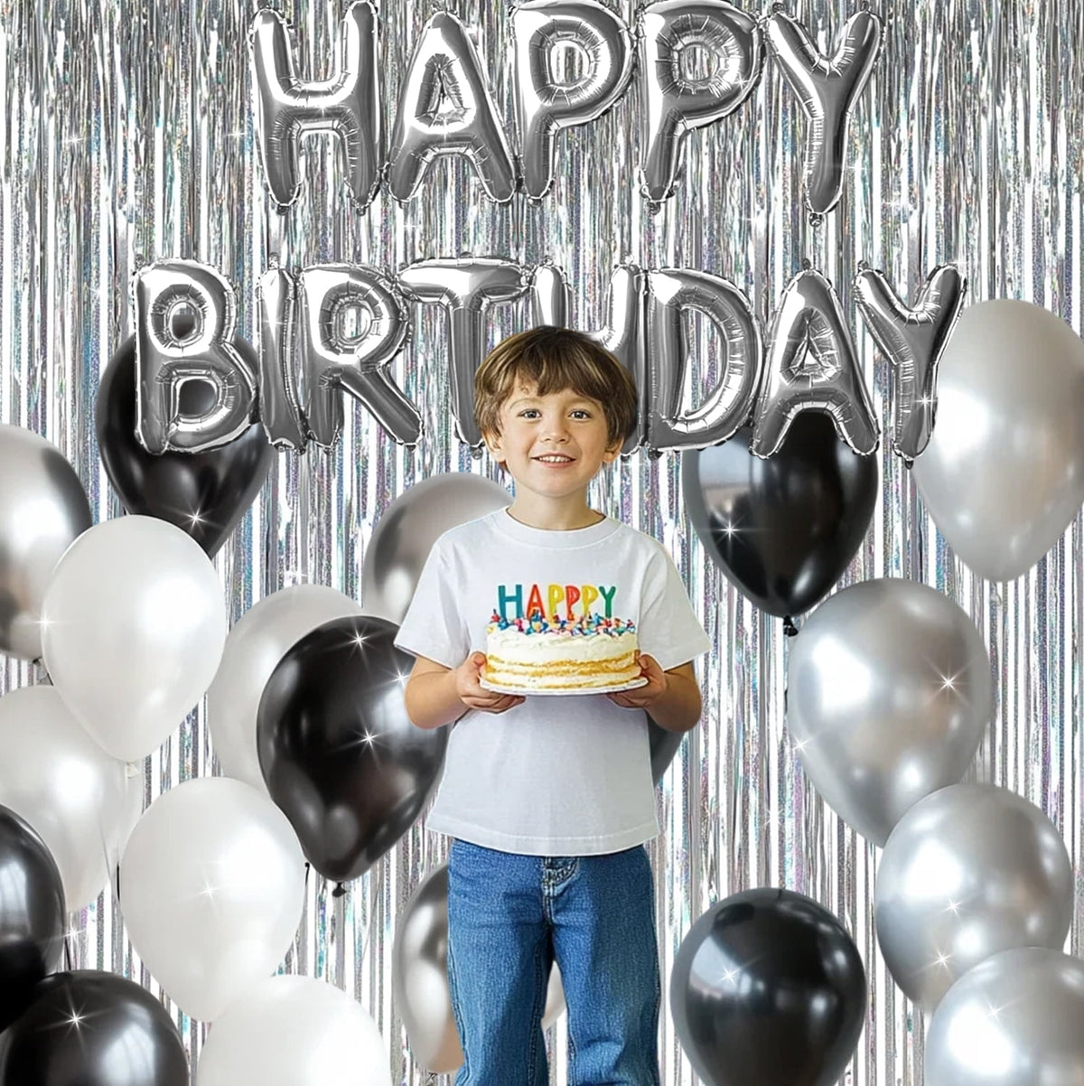 Sm:)e 2-Pack Light Bright Silver Foil Fringe Curtains for Events - Birthday, Wedding, Graduation, Christmas, Baby Shower, various festivals Decor Photo Booth Fun!