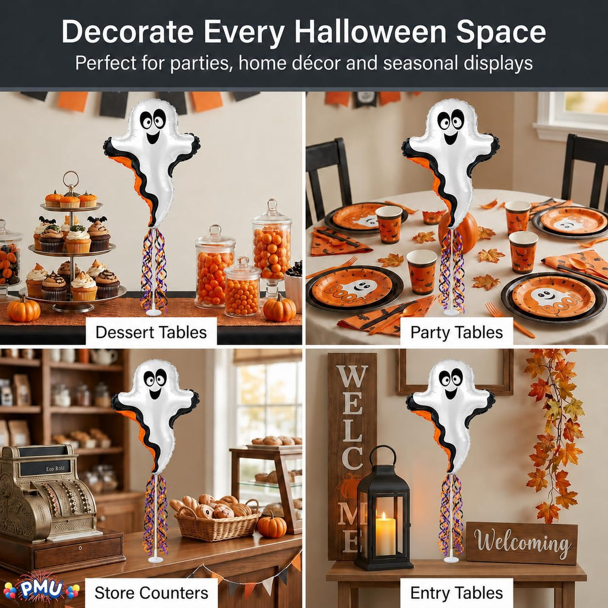 PMU Halloween Pre-Inflated Balloons "Whimsical Pumpkin" 9 Inch Air-Filled Pre-inflated with a Cup and a Stick (1/Pkg) Pkg/1