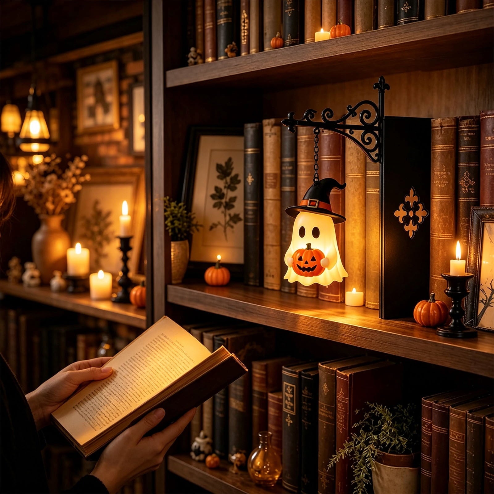 Nkmbld Halloween Bookshelf Lamp, Vintage Library Lantern Decorative Bookshelf Lighting, Hanging Ghost Lantern Book Shelf Light, Halloween Decorations Indoor