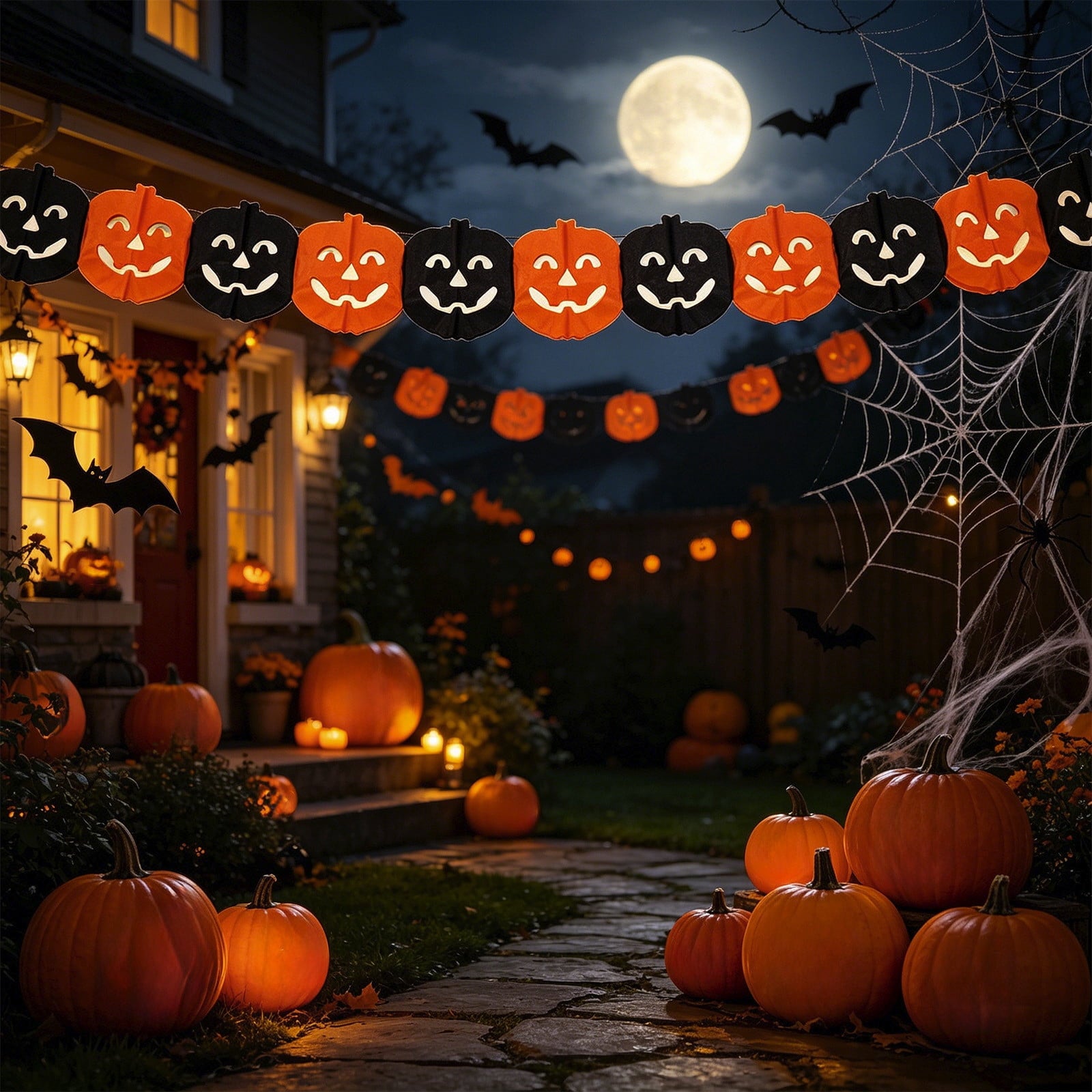 Halloween Paper Banner Decorations, 9.8Ft Orange Black Spider Bunting Garland Banners Decor for Wall Home Indoor Outdoor Birthday Party Supplies