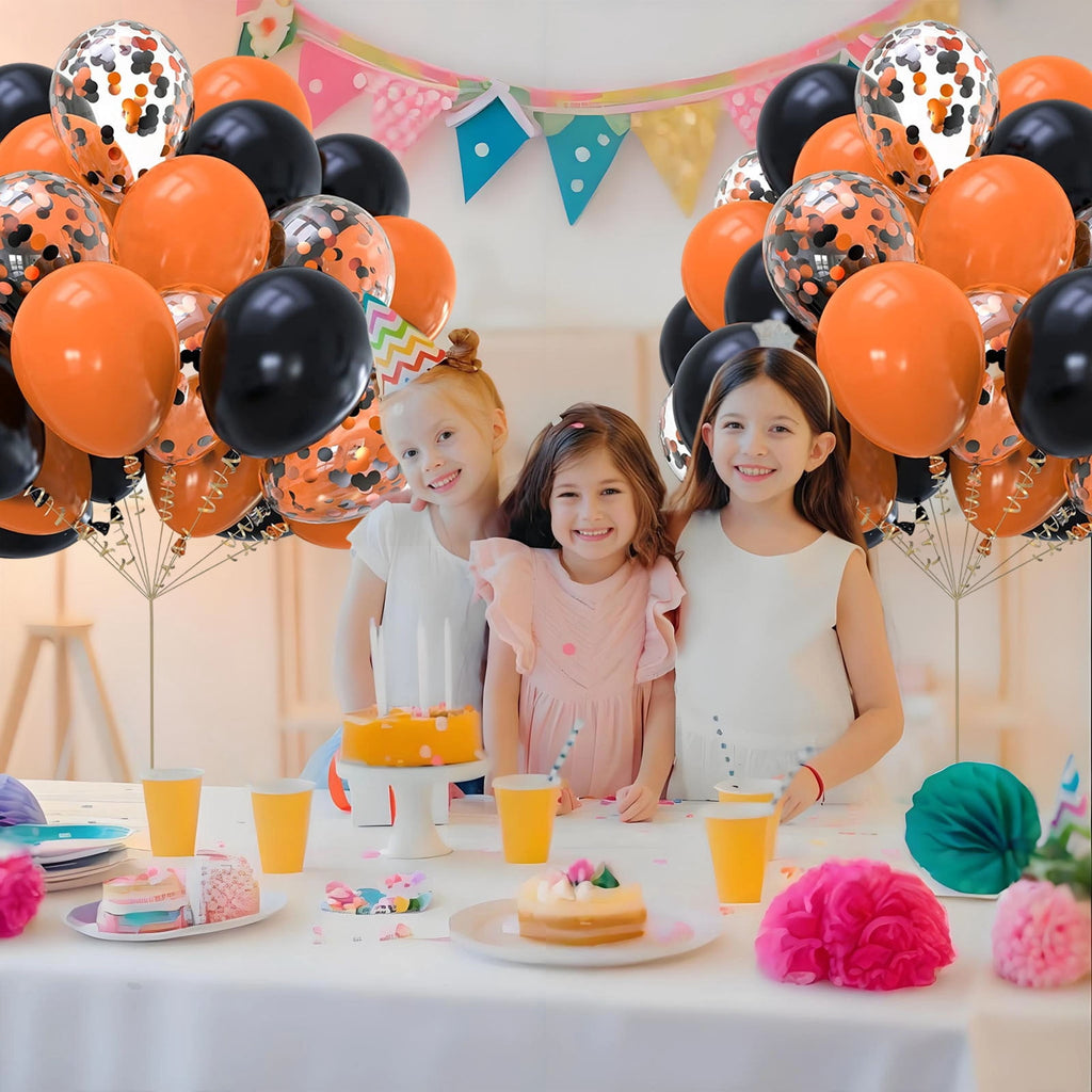 Hxlamzoo 30pcs 12 Inch Black Orange Confetti Latex Balloons for Halloween Party Decorations - Durable 24hr Float Time, Safe for Kids, Hocus Pocus Theme Party Supplies (30 Count)