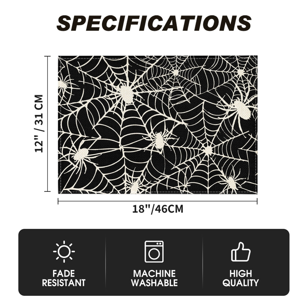 Smile Jack-O'-Lantern Spider Web Halloween Table Placemats Set of 4 Round 15 Inch Black