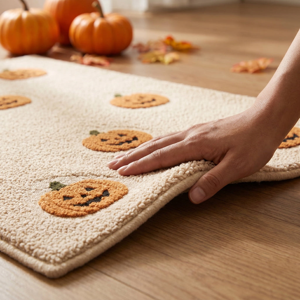 OutmaxHome Halloween Theme Cute Ghost Print Doormat, 15.8x23.6 Inch Non-Slip Absorbent Mat, Easy to Clean, for Front Door, Porch, Farmhouse