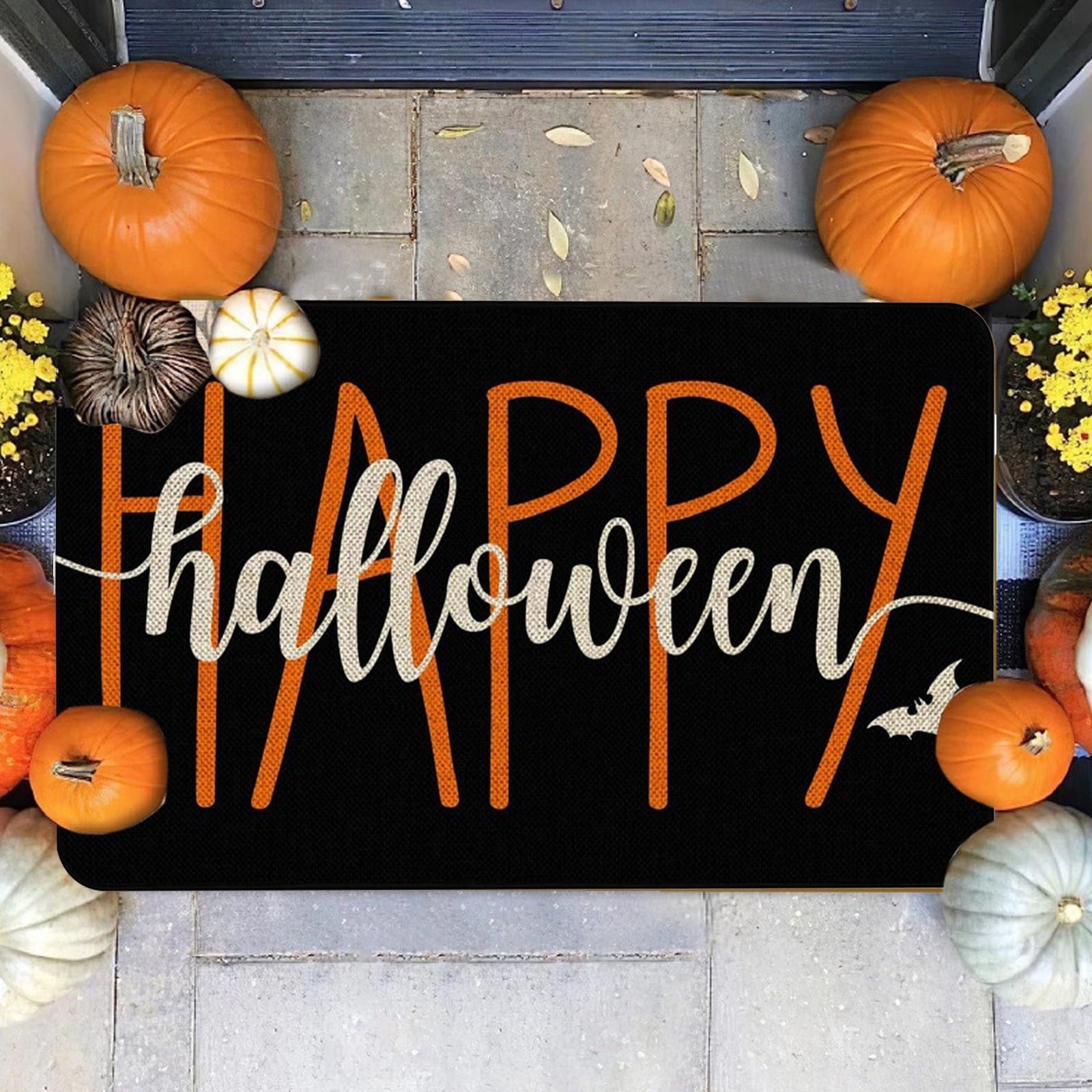 TOPRenddon Halloween Door Mat, Outdoor Front Door Decorative Doormat 16" x 24", Spider Web Bones Welcome Doormats, Non-Slip Rubber Mats Washable Carpet for Porch, Entryway, Indoor, Bathroom, Kitchen
