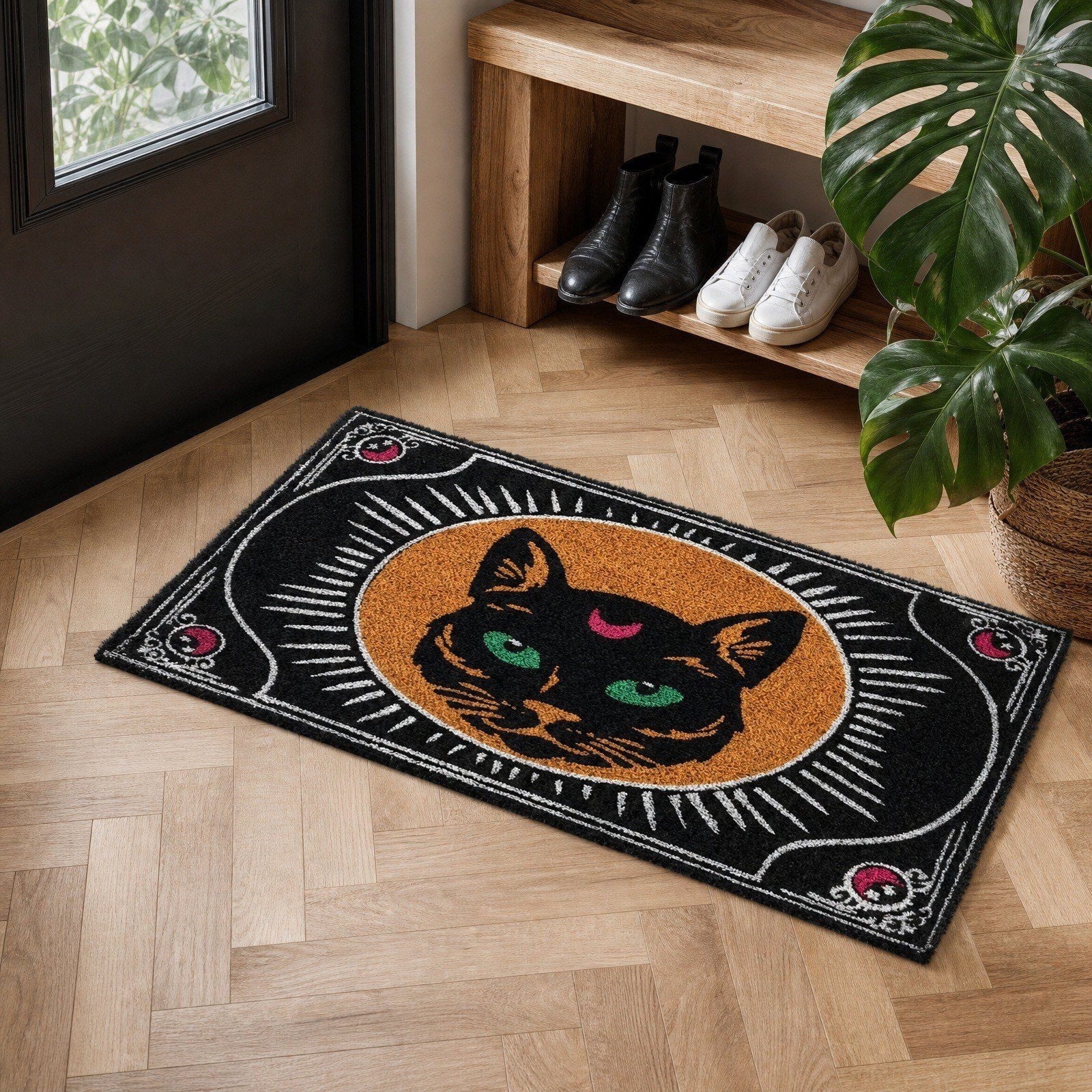 Tepsmf Halloween Ghost Doormat 19.7x31.4IN Black And Orange Checkered Soft Halloween Bathroom Rug Non Slip Cute Spooky Ghost Bathroom Decoration For Front Doors Porches And Holiday Decorations