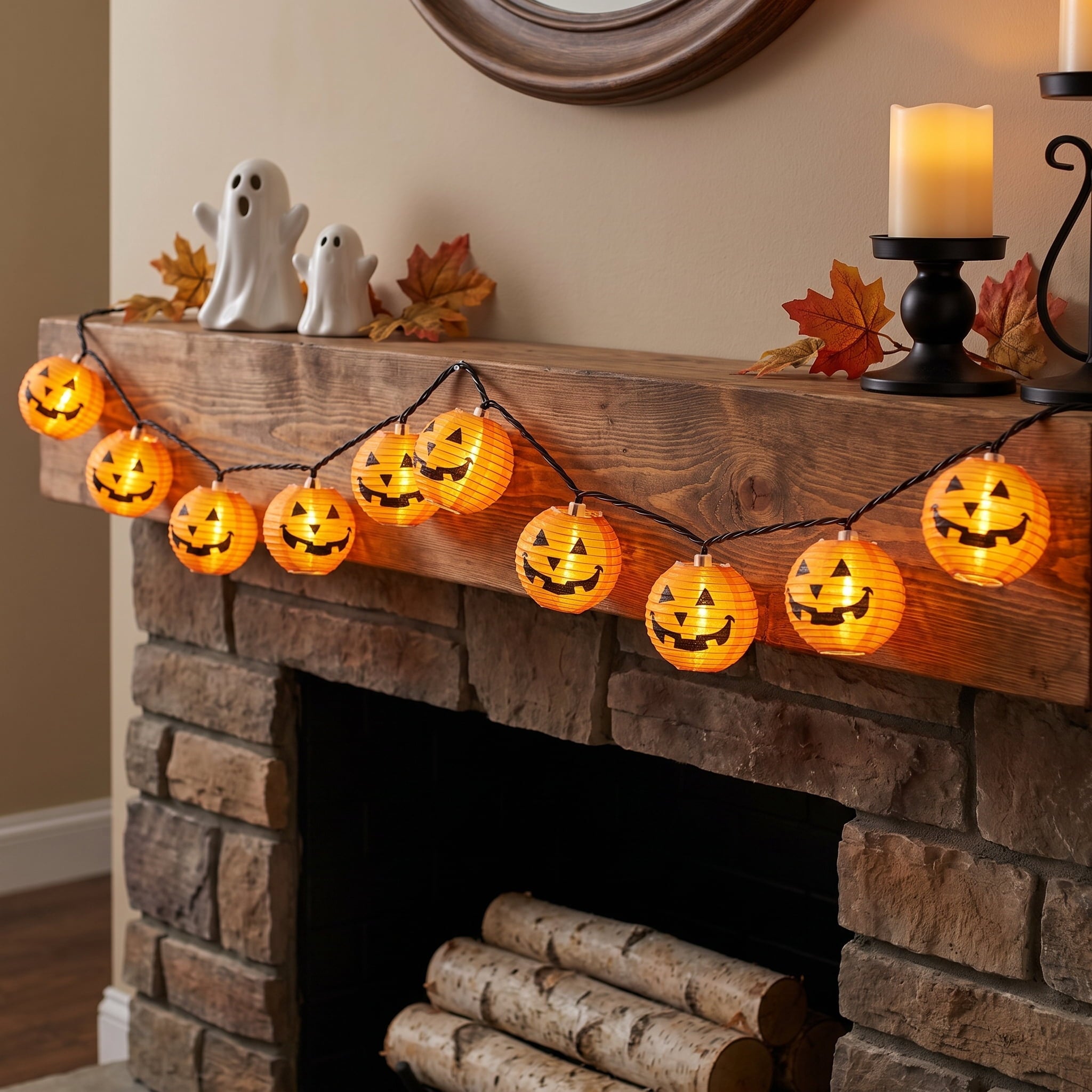 Indoor/Outdoor 10-Count LED Orange Pumpkin Lantern String Lights, Warm White, 6.5', Halloween by Way To Celebrate