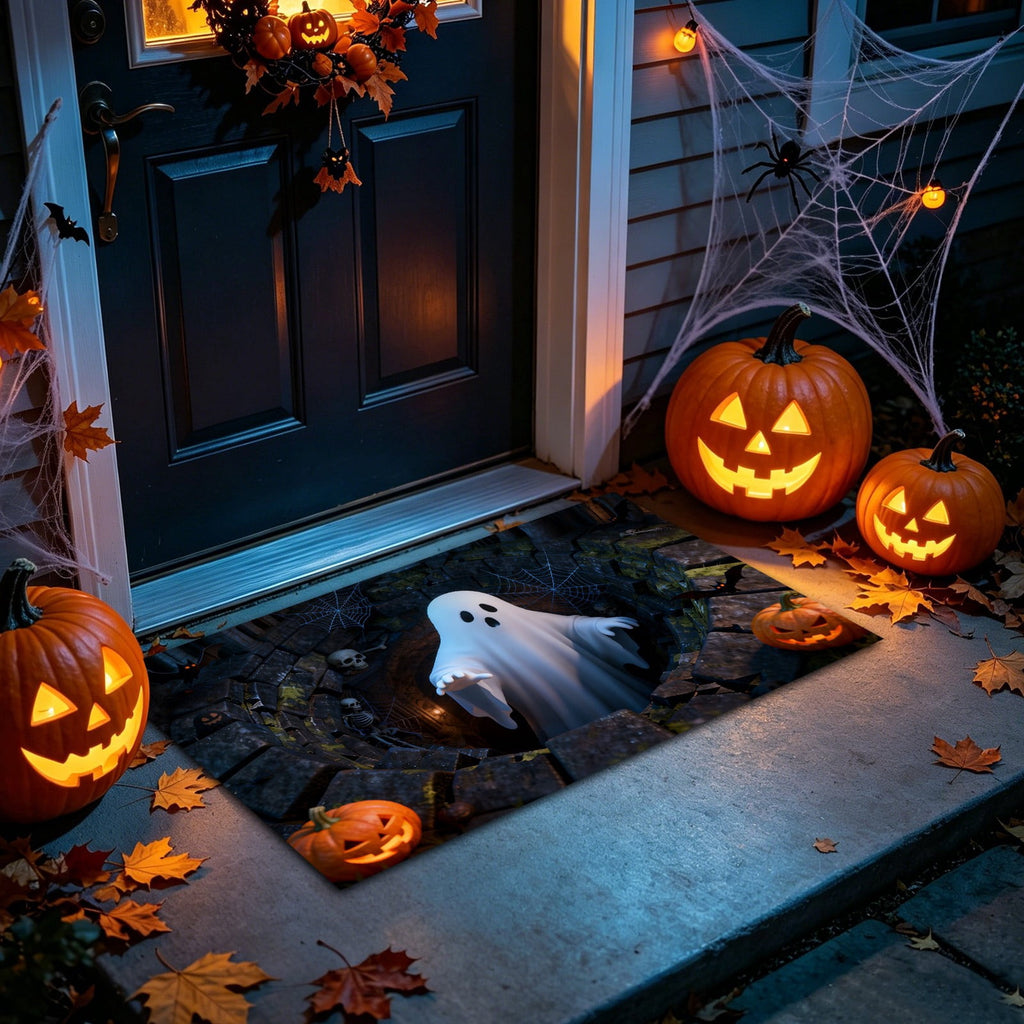 3D Optical Illusion Halloween Doormat Visual Trap Hole Design Non Velvet Entryway Rug Washable Floor Mat