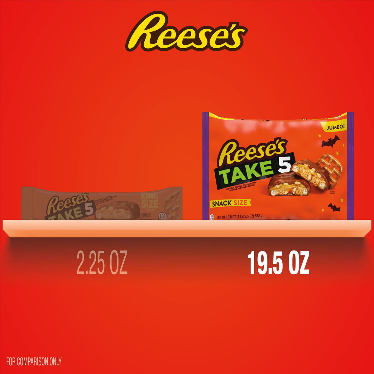 Reese's Take 5 Pretzel, Peanut and Chocolate Snack Size, Halloween Candy Jumbo Bag, 19.5 oz