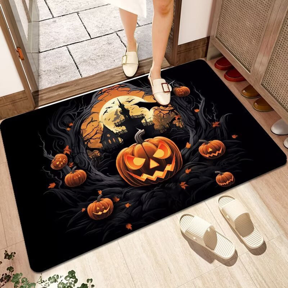 Stijggn Halloween Kitchen Rugs Halloween Mat Halloween Decorations Doormat, Welcome Mats for Front Door,Spooky Outdoor Mats for Front Door, Living Room, Bedroom, K-ids' Room