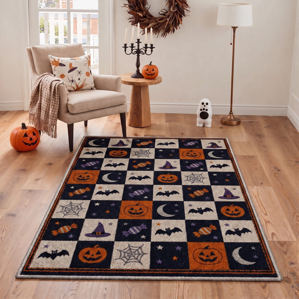 GENIMO 2'x3' Halloween Doormat, Washable Non Slip Soft Gothic Castle Outdoor Door Mat for Front Door Covered Porch Patio Entryway, Antique Gold