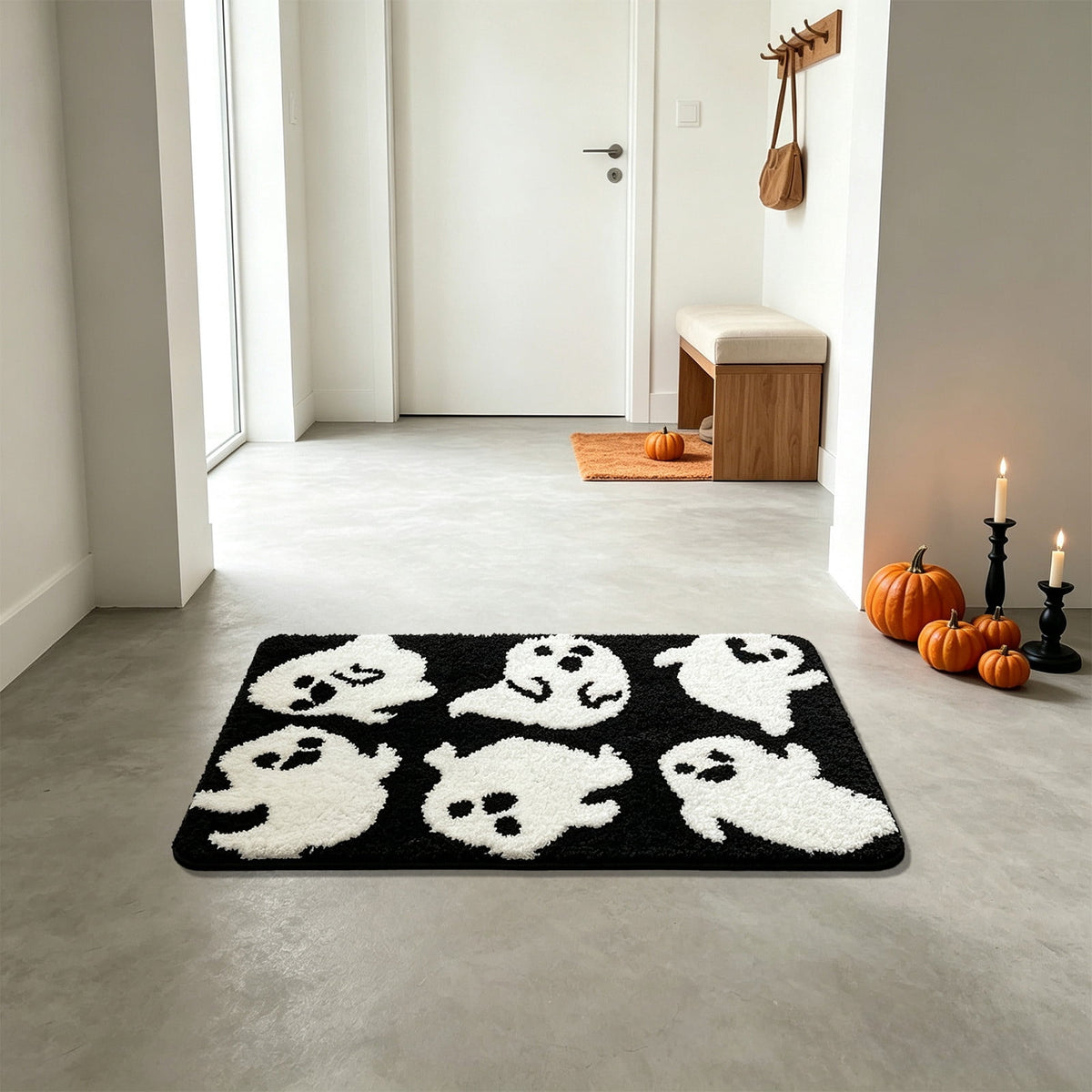 WWC Halloween Door Mat, 32x20 inch Halloween Decor Thick Non Slip Ghost doormat, Entryway Rug for Fall Party Indoor Outdoor Front Porch