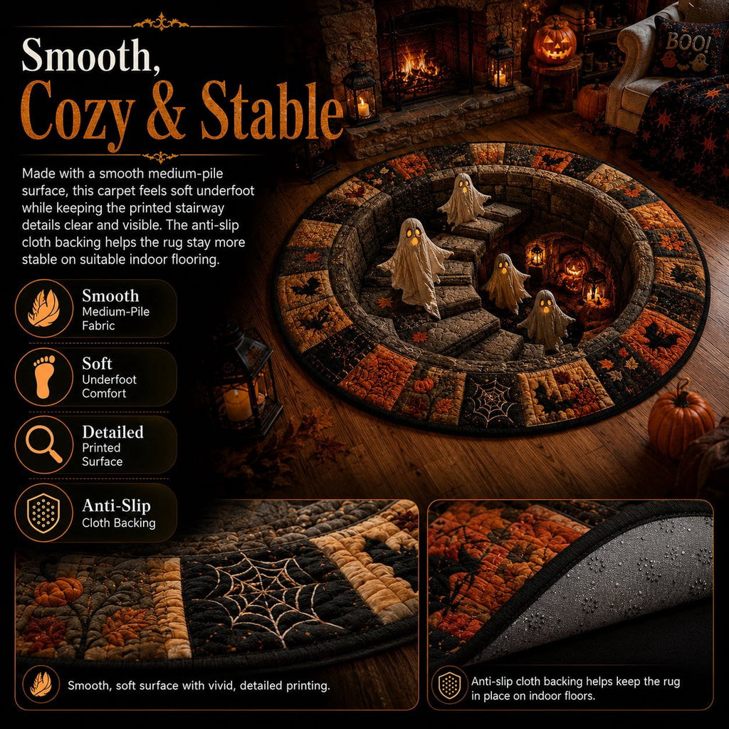 Halloween Doormat Round Optical Illusion Staircase Rug Secure-Grip Soft Floor Carpet for Living Room Bedroom Entryway Halloween Decor by OVFUIZ