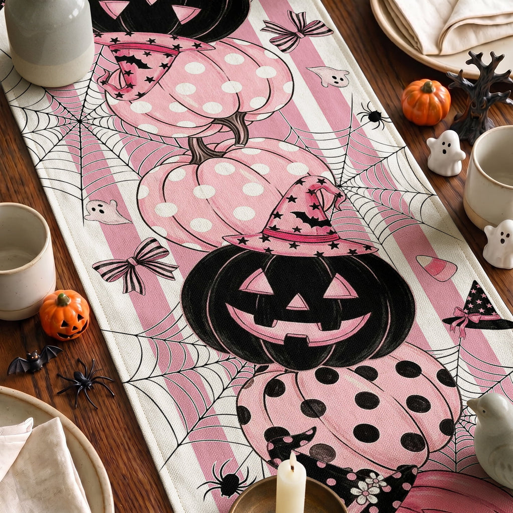Sm:)e Halloween Table Runner Ghost Pumpkin 13x72 Inch, Halloween Party Kitchen Dining Indoor Outdoor Decorations,Orange