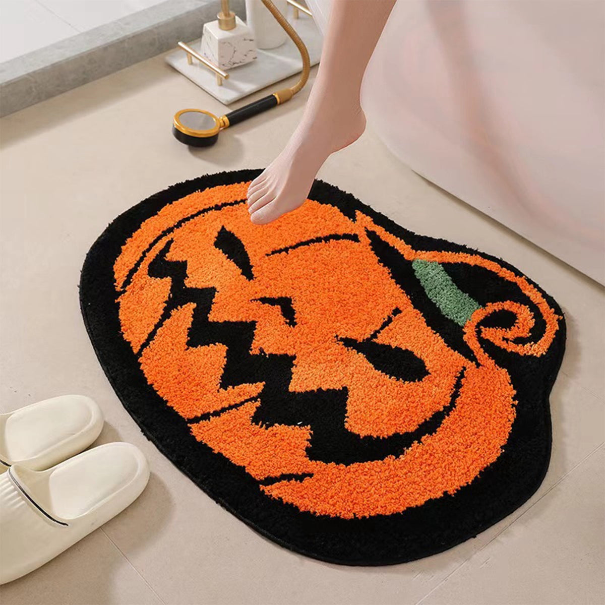 hengsof Halloween Bathroom Rugs, Farmhouse Halloween Rugs for Bathroom Decorations for The Home, Pumpkin Bath Mats, Holiday Cute Pumpkin Decor