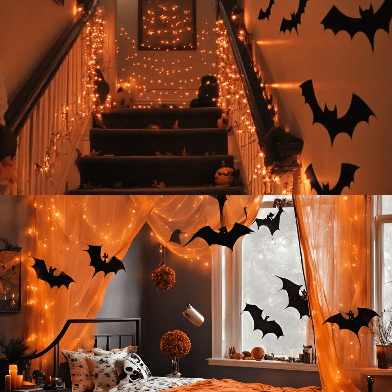 LAMPHOME Orange Halloween String Lights Outdoor, 32.5FT 100 LED Waterproof Christmas Lights with 16 Lighting Modes for Halloween Garden Party Christmas Xmas Tree Lights Decor