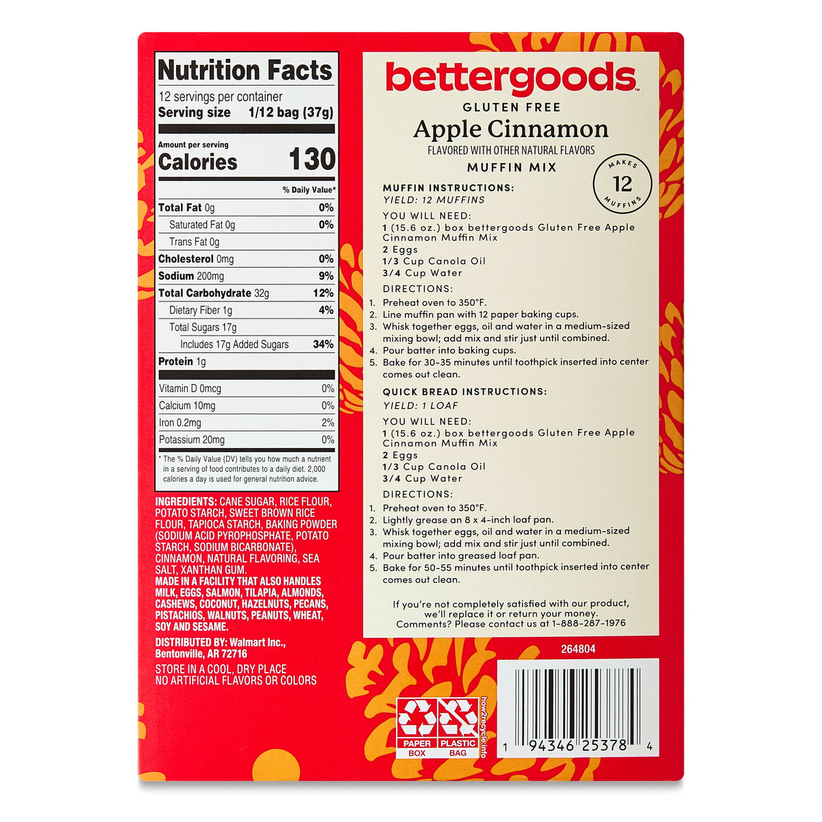 bettergoods Gluten Free Apple Cinnamon Muffin Mix, 15.6 oz