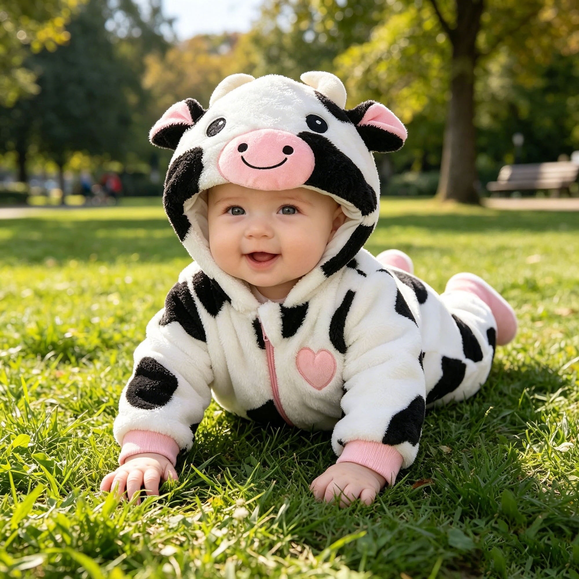 RUINIXCW Baby Cow Costume Infant Halloween Animal Costume Baby Boy Girl Warm Fall Winter Outfit Fleece Jumpsuit Snowsuit Baby Photoshoot Outfits Long Sleeve Zip Up Hooded Romper