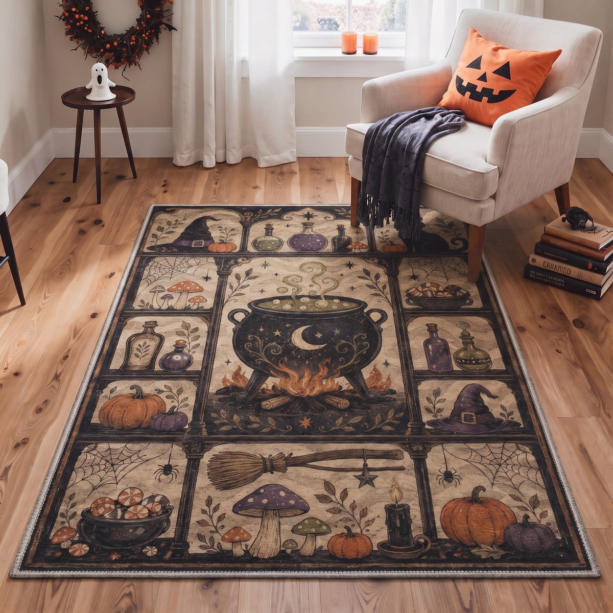GENIMO 2'x3' Halloween Doormat, Washable Non Slip Soft Whimsical Cat Outdoor Door Mat for Front Door Covered Porch Patio Entryway, Rustic Black