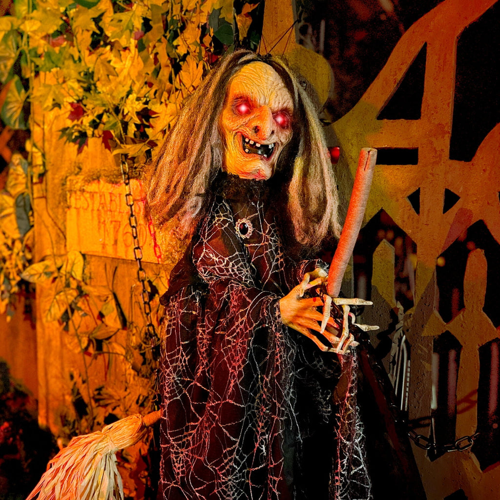 Haunted Hill Farm 5.75 ft Animatronic Witch Indoor/Covered Outdoor Halloween Decoration, HHWITCH-20FLSA