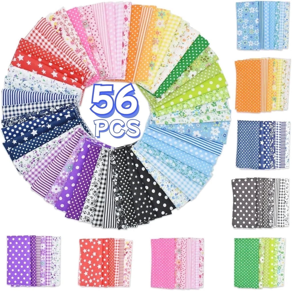56PCS Cotton Craft Fabric Bundle, 10 inches Squares Sheets Patchwork, Sewing Quilting Craft Fabric, DIY Sewing Scrapbook Quilting Dot Stripe Fabric