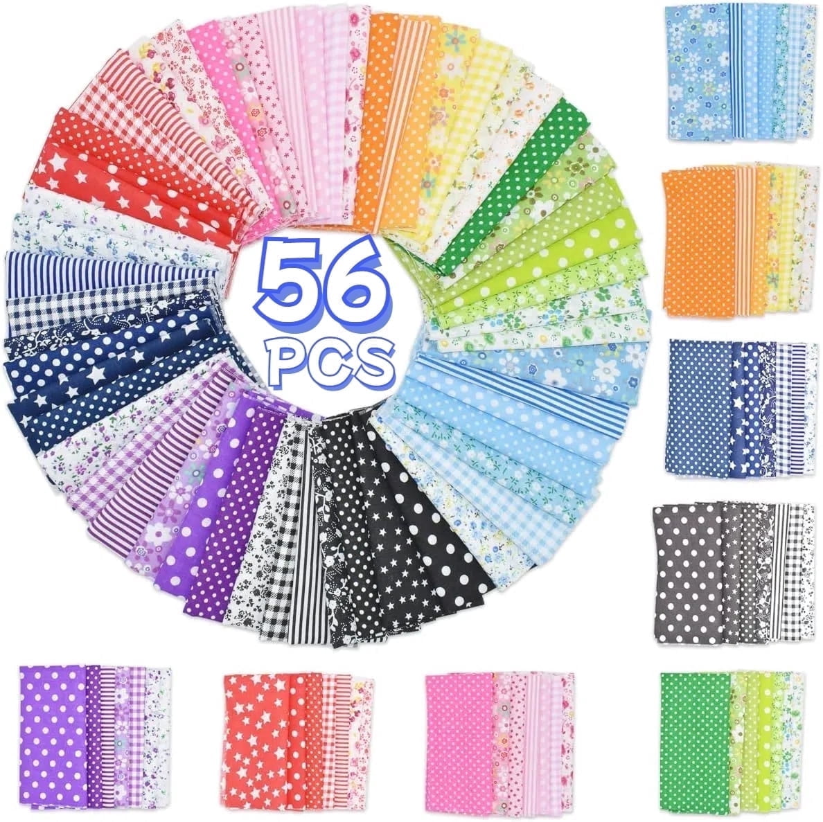 56PCS Cotton Craft Fabric Bundle, 10 inches Squares Sheets Patchwork, Sewing Quilting Craft Fabric, DIY Sewing Scrapbook Quilting Dot Stripe Fabric