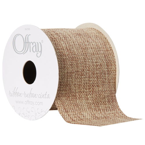 (2 pack) Offray Ribbon, Natural 2 1/2 inch Woven Burlap Woven Ribbon, 9 feet