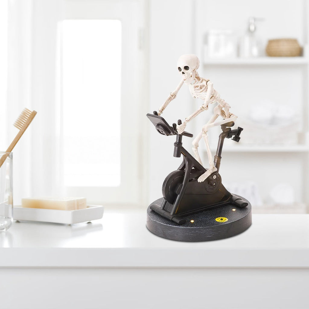 Coollooc Halloween Skeleton, Animated Skeleton Riding Bike 7.8x6 Funny Animatronic Skeleton on Spin Bike Halloween Ornaments, Resin Funny Animatronics Skeleton for Halloween Decor Novelty Gift