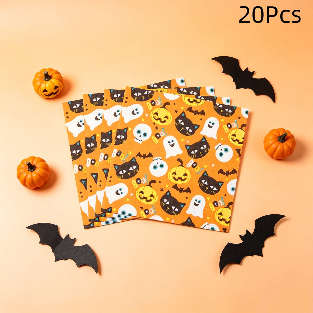 OCCOA Halloween Disposable Printed Paper Napkins 20 Count, Cute Spooky Pattern Party Table Decor Supplies, Indoor Outdoor Holiday Dining Decoration, B