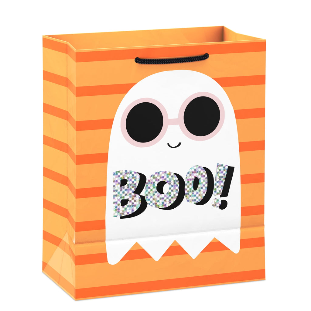 Hallmark Medium Halloween Gift Bag (Ghost on Orange Stripes), 1 Count