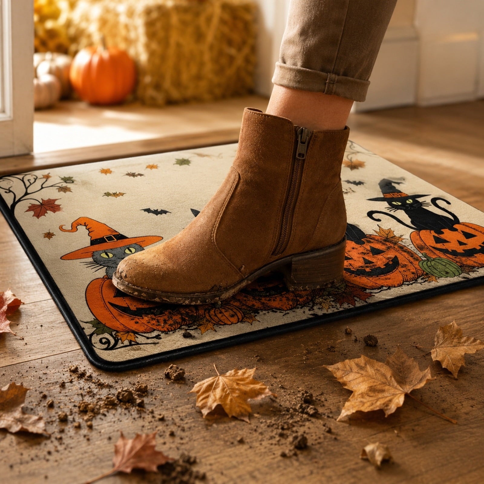 WWC Halloween Door Mat, 32x20 inch Halloween Decor Thick Non Slip Ghost doormat, Entryway Rug for Fall Party Indoor Outdoor Front Porch