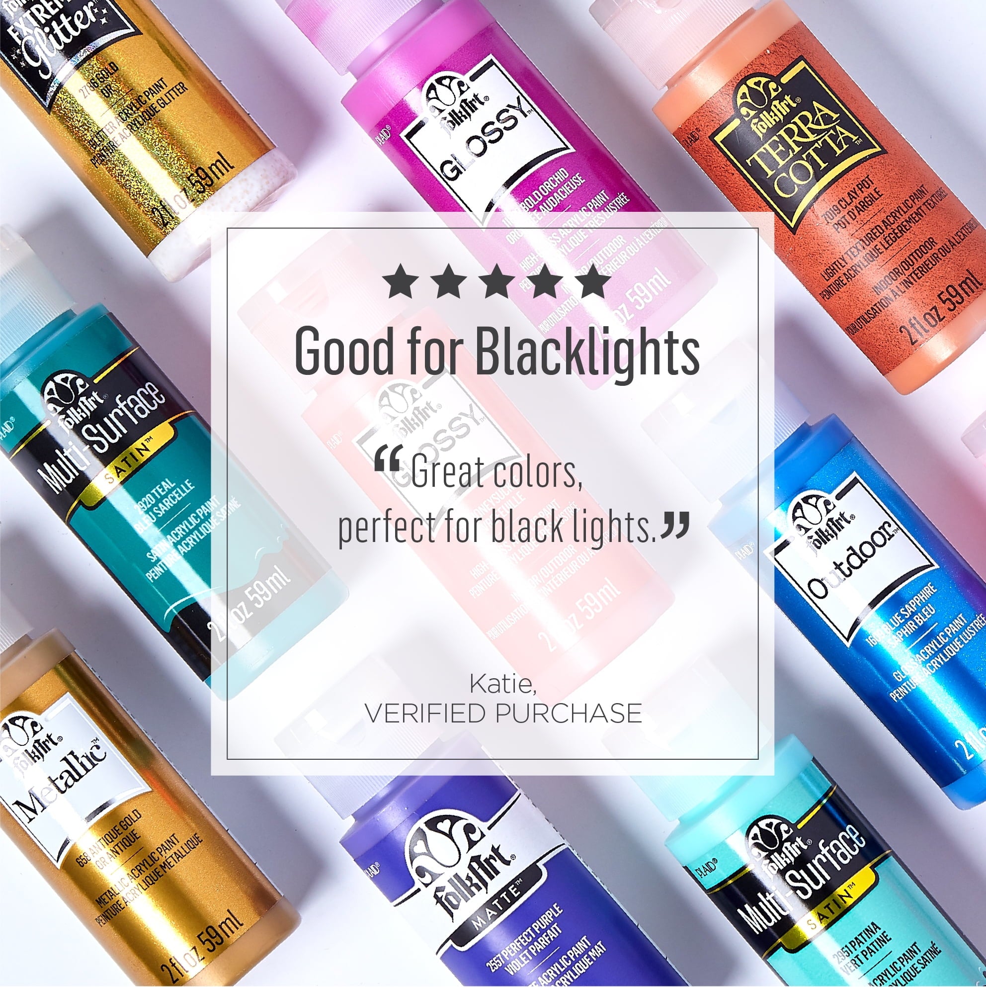 FolkArt Neon Blacklight Acrylic Craft Paint, Matte Finish, Pink, 2 fl oz