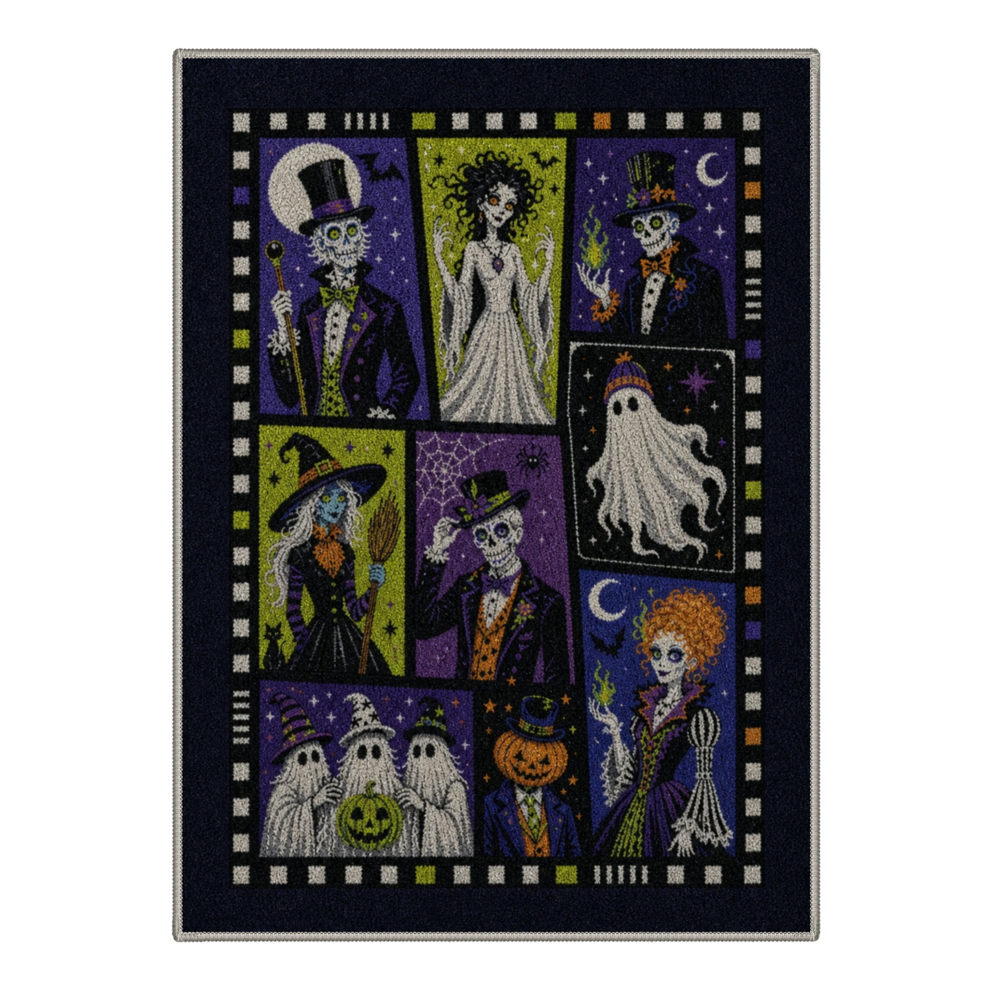 GENIMO 2'x7' Halloween Runner Rug, Washable Non Slip Soft Whimsical Skeleton Indoor Outdoor Hallway Runner for Porch Patio Kitchen Entryway, Charcoal Black