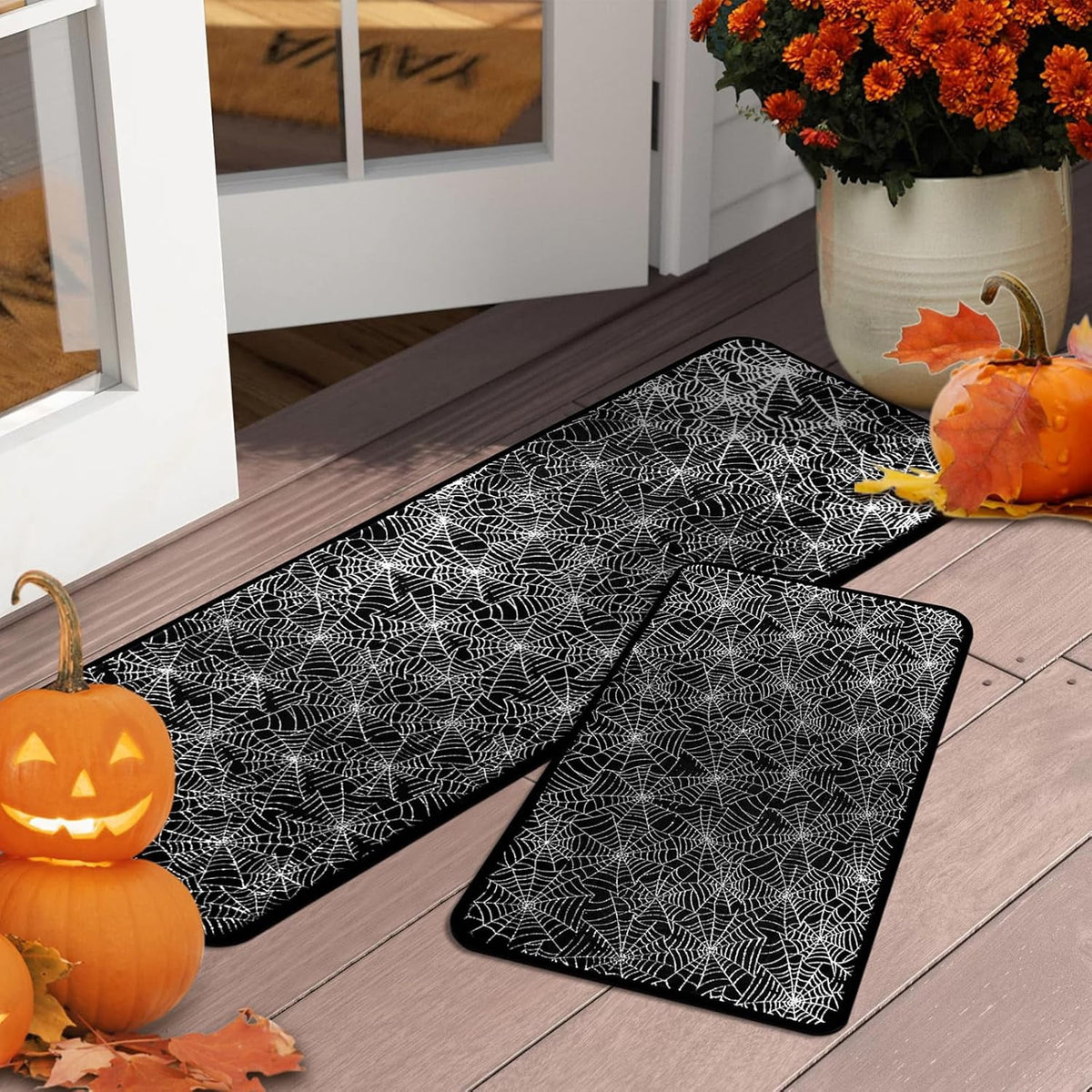 Halloween Kitchen Rugs Set of 2, Cushioned Anti-Fatigue Kitchen Mats for Floor, Spider Web Kitchen Mats, Non-Slip Waterproof Kitchen Floor Mat Washable for Kitchen, Home, Office, Laundry