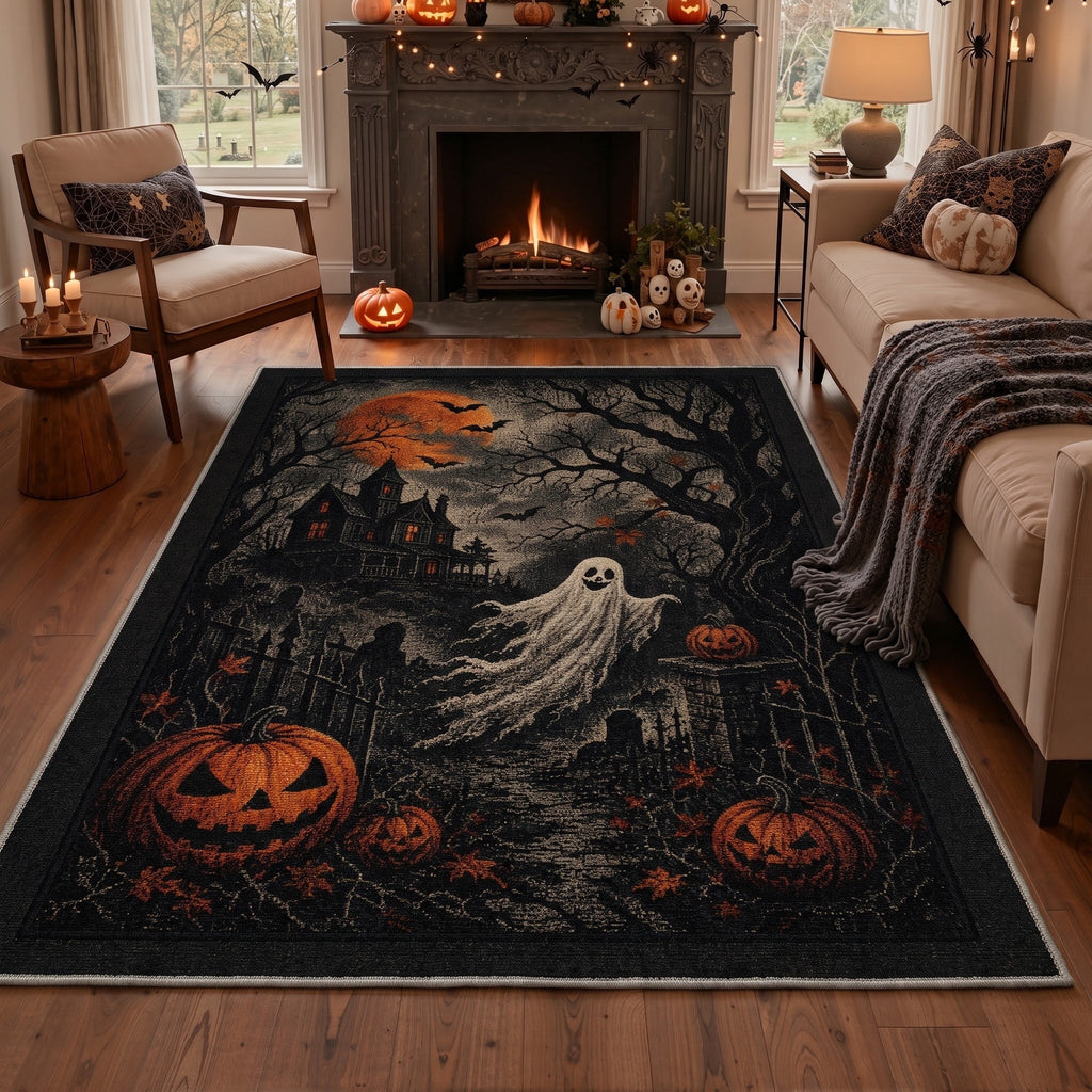 GENIMO 2'x7' Halloween Runner Rug, Washable Non Slip Soft Whimsical Skeleton Indoor Outdoor Hallway Runner for Porch Patio Kitchen Entryway, Charcoal Black