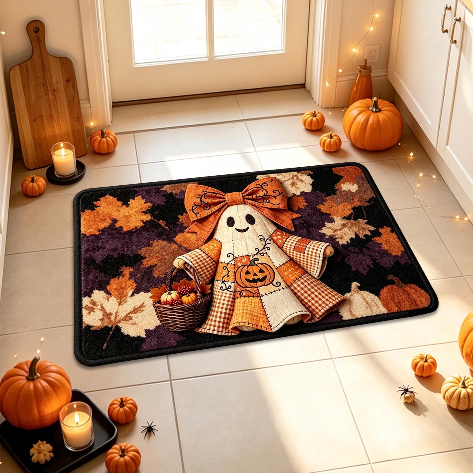 Halloween Doormat Ghost Bath Mat 23.6x15.7in Secure-Grip Absorbent Soft Faux Fur Rug for Bathroom Bedroom Living Room Decor by OVFUIZ