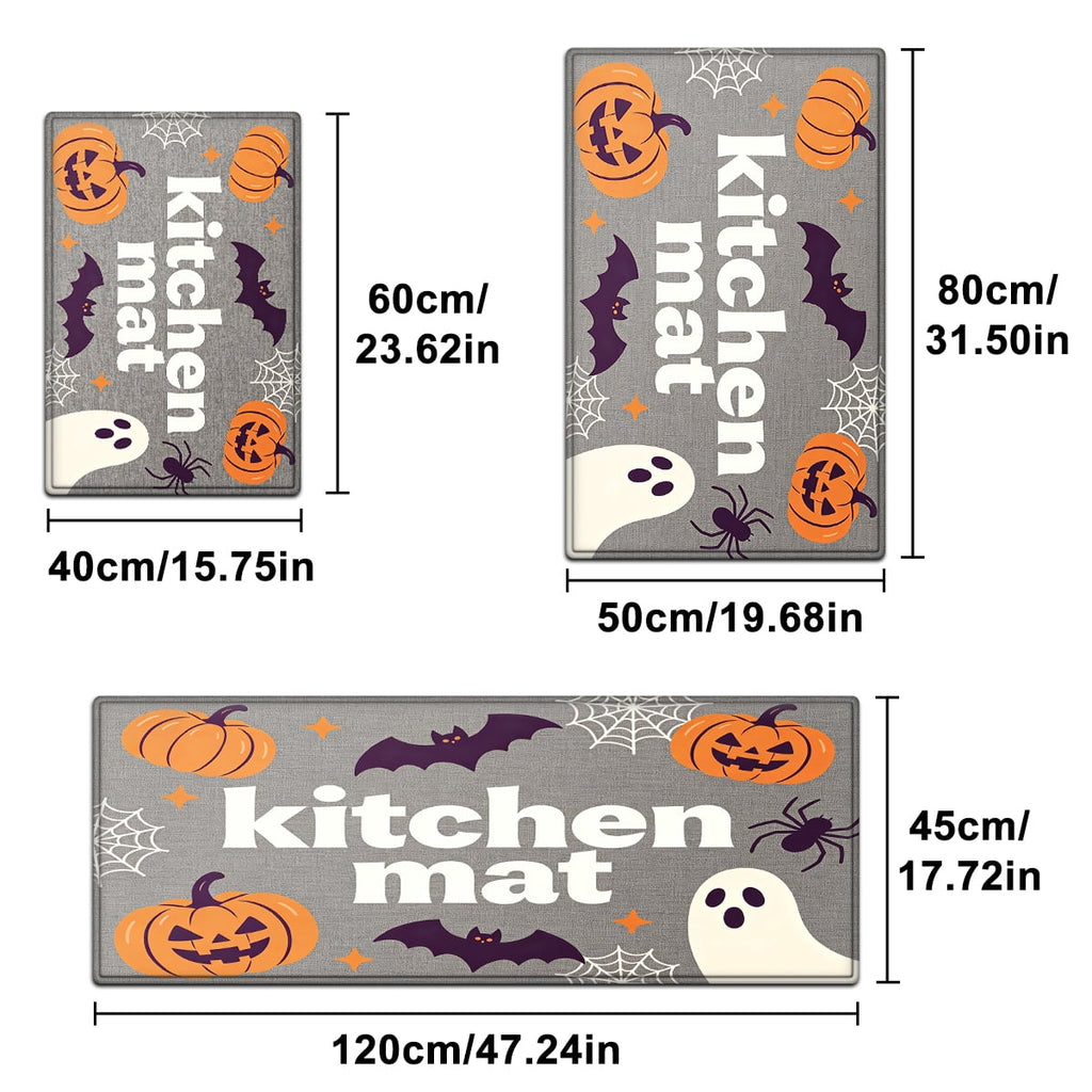 YIMEIS Halloween Pumpkin Lanterns 3Pcs Flannel Mat and Kitchen Rugs Set,Soft Non-slip,Perfect for Home Bathroom