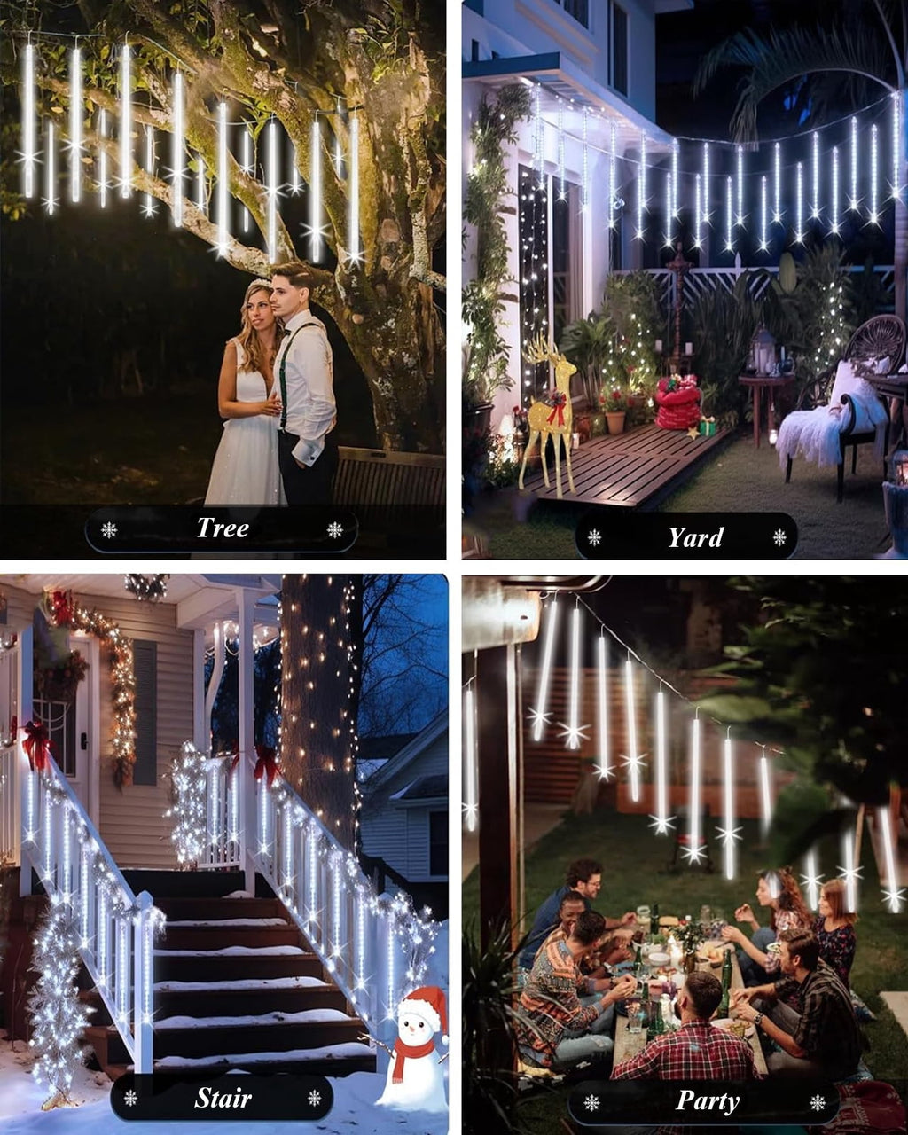Scidweet Christmas String Lights, 20 inch 10 Tubes 540 LED Icicle Twinkle Meteor Shower Lights Outdoor for Christmas Halloween Holiday Party Home Decor, White
